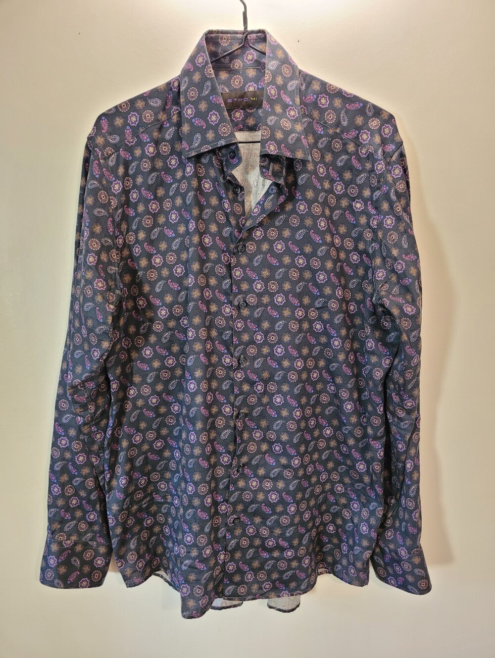 Etro Milano Navy Paisley Dress Button Down Shirt - Size 41 - L